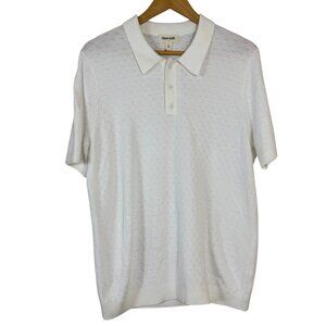 Open Edit NEW Ivory Flawed Short Sleeve Sweater Knit Men's Lrg Neutral Polo